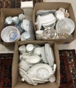 Three boxes of china wares to include Minton "Summer Days" part dinner service (mainly seconds),