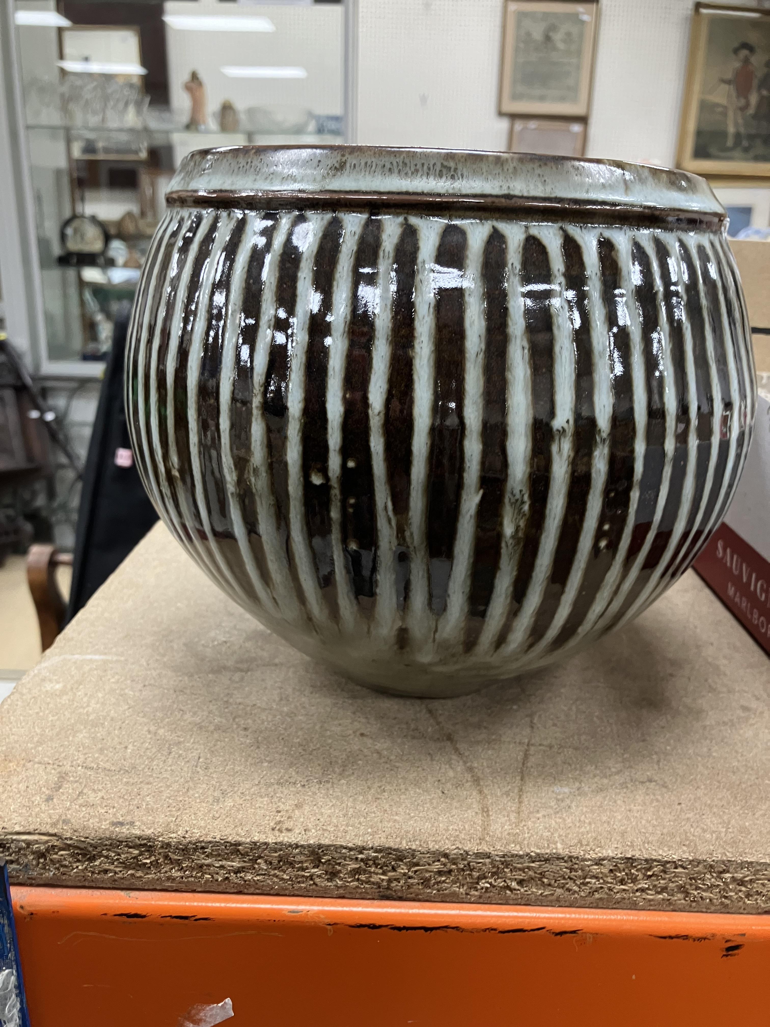 A David Leach ribbed vase of globular form, raised on a shallow circular foot, - Image 12 of 13