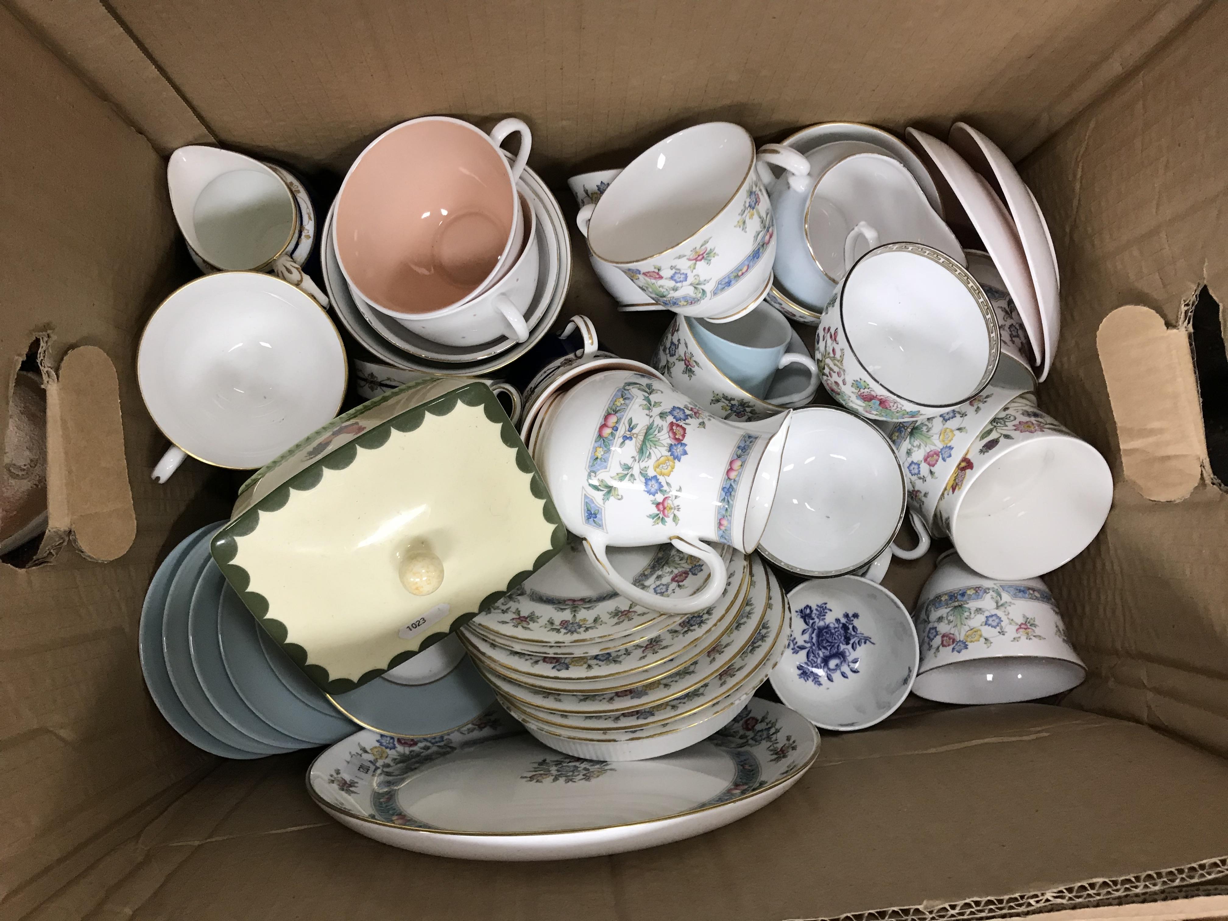 Four boxes of sundry china and glassware to include various "Indian Tree" pattern china wares, - Image 2 of 5