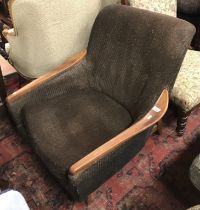 A mid 20th Century Continental teak framed and upholstered designer arm chair (probably Italian),