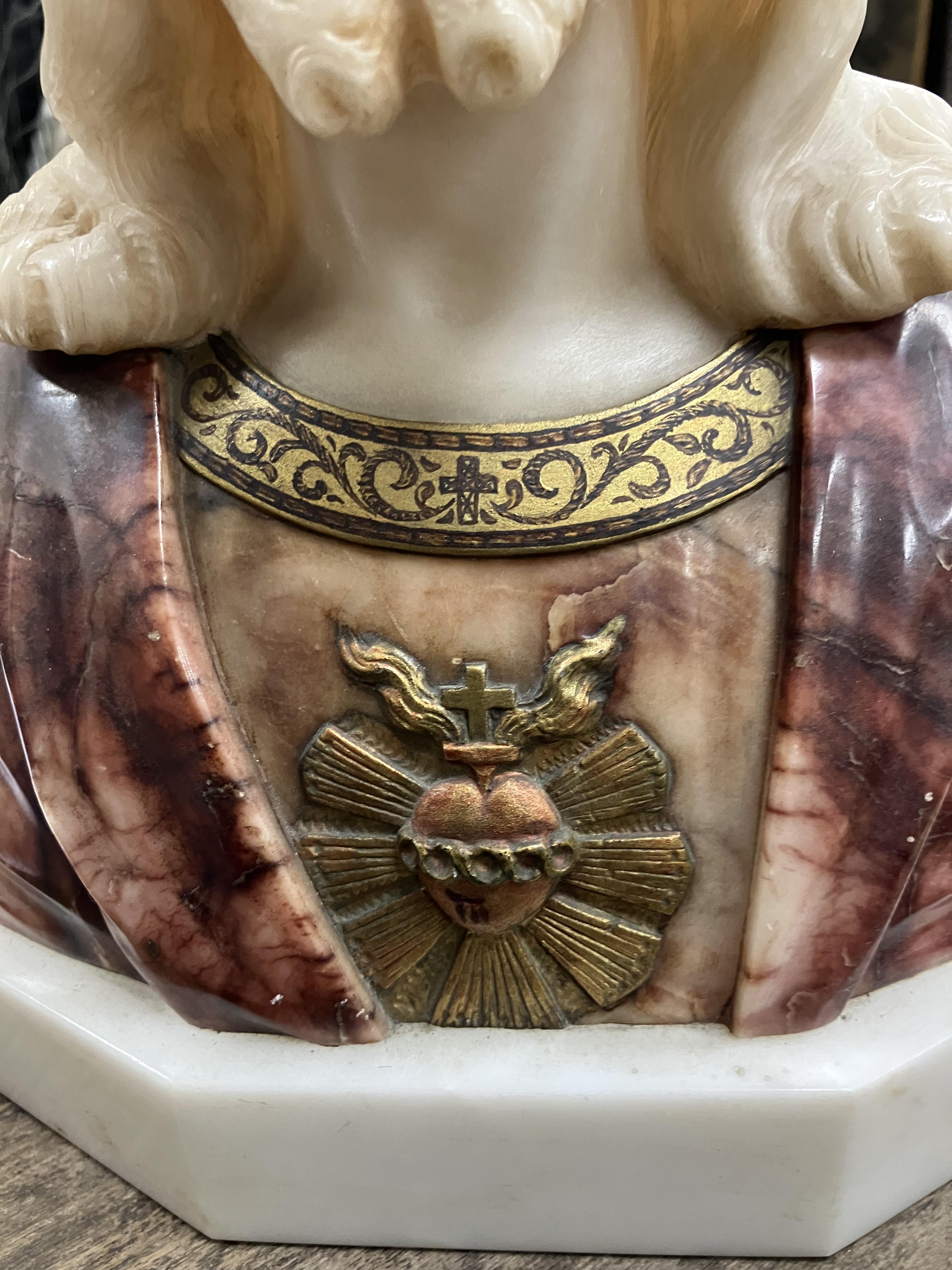 An alabaster carved figural bust of Christ with sacred heart motif at his breast, - Image 25 of 28