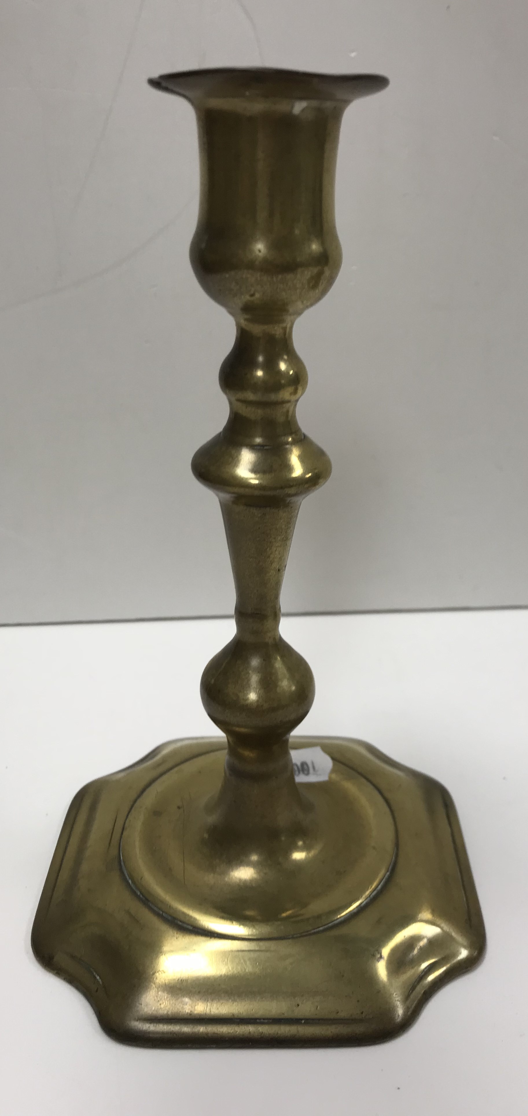 Two pairs of 18th Century brass candlesticks of typical form, - Image 2 of 2