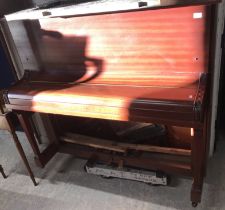 A 20th Century mahogany cased upright piano, the iron framed over strung movement by Hoffman,