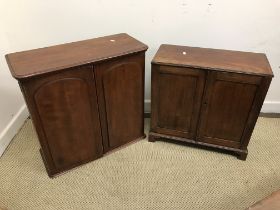 A 19th Century mahogany two door dwarf cupboard on bracket feet, 55 cm wide x 25 cm deep x 53.