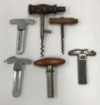 A collection of 6 various corkscrews / screwless cork pullers including a Maro DRP aluminium