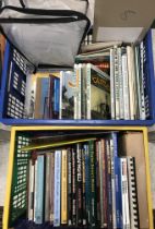 Two boxes of assorted books and ephemera relating to railways,