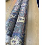 Two rolls of Crowson Rajastan upholstery fabric in blue, green, red and gold, one approx 35 meters,