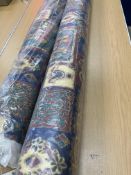 Two rolls of Crowson Rajastan upholstery fabric in blue, green, red and gold, one approx 35 meters,