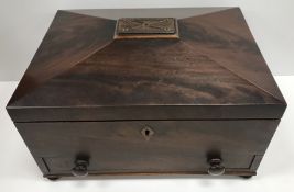 A 19th Century mahogany work box of sarcophagus form,