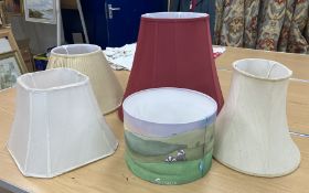 A collection of five various lampshades to include a Ceridwen Hazelchild Design shade set with