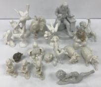 A collection of blanc de chine type figurines / ornamental wares to include a Meissen calf,