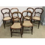 A set of six Victorian stained beech framed and caned kidney back dining chairs on turned and