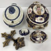 A 19th Century Crown Derby lidded tureen, together with matching sauce tureen,