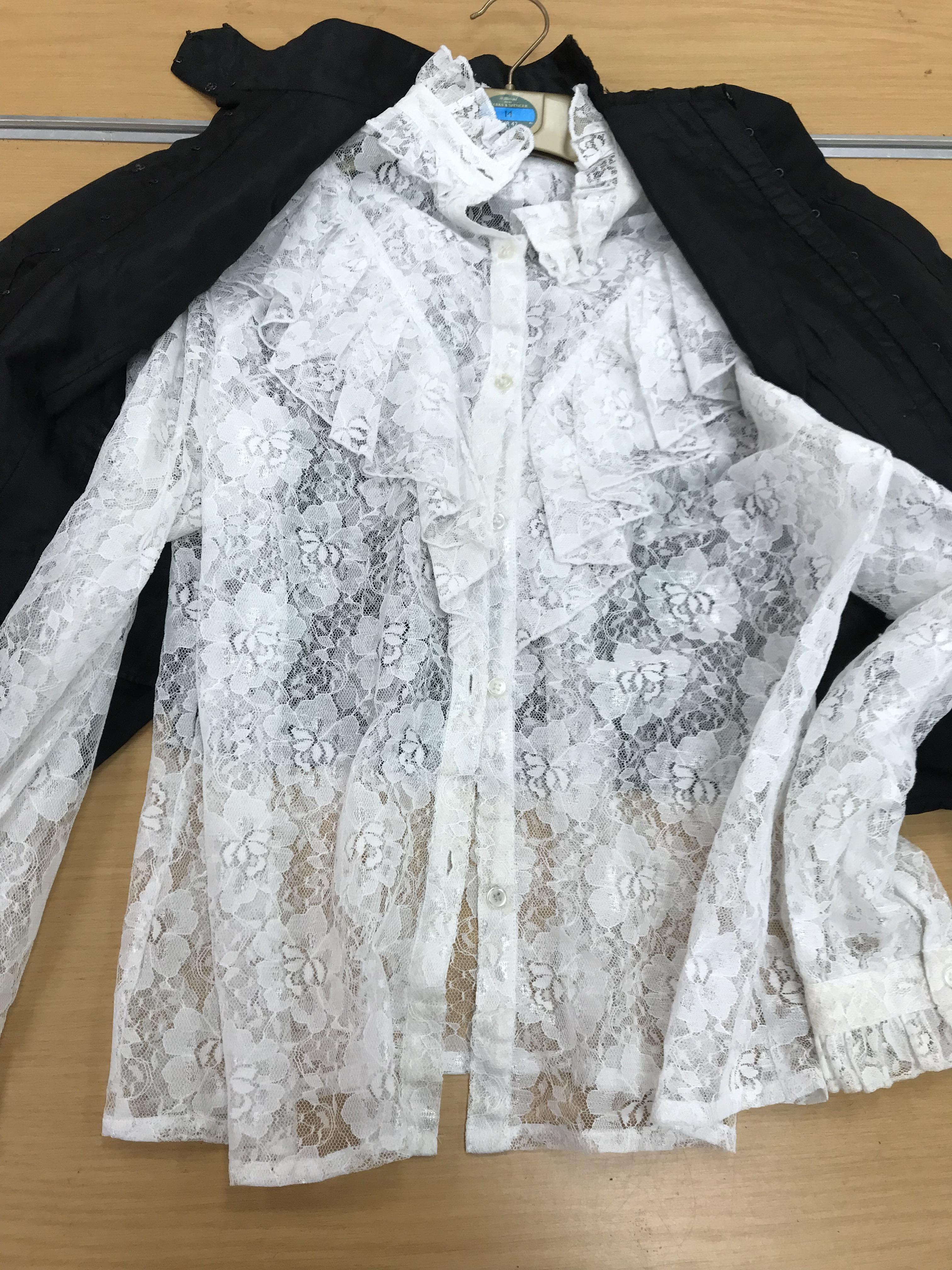 A Victorian mourning cape with applique decoration and lace edge together with a Victorian style - Image 19 of 115