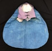 An early 20th Century Chinese seal fur hood/hat with blue silk lining and lilac silk face protector