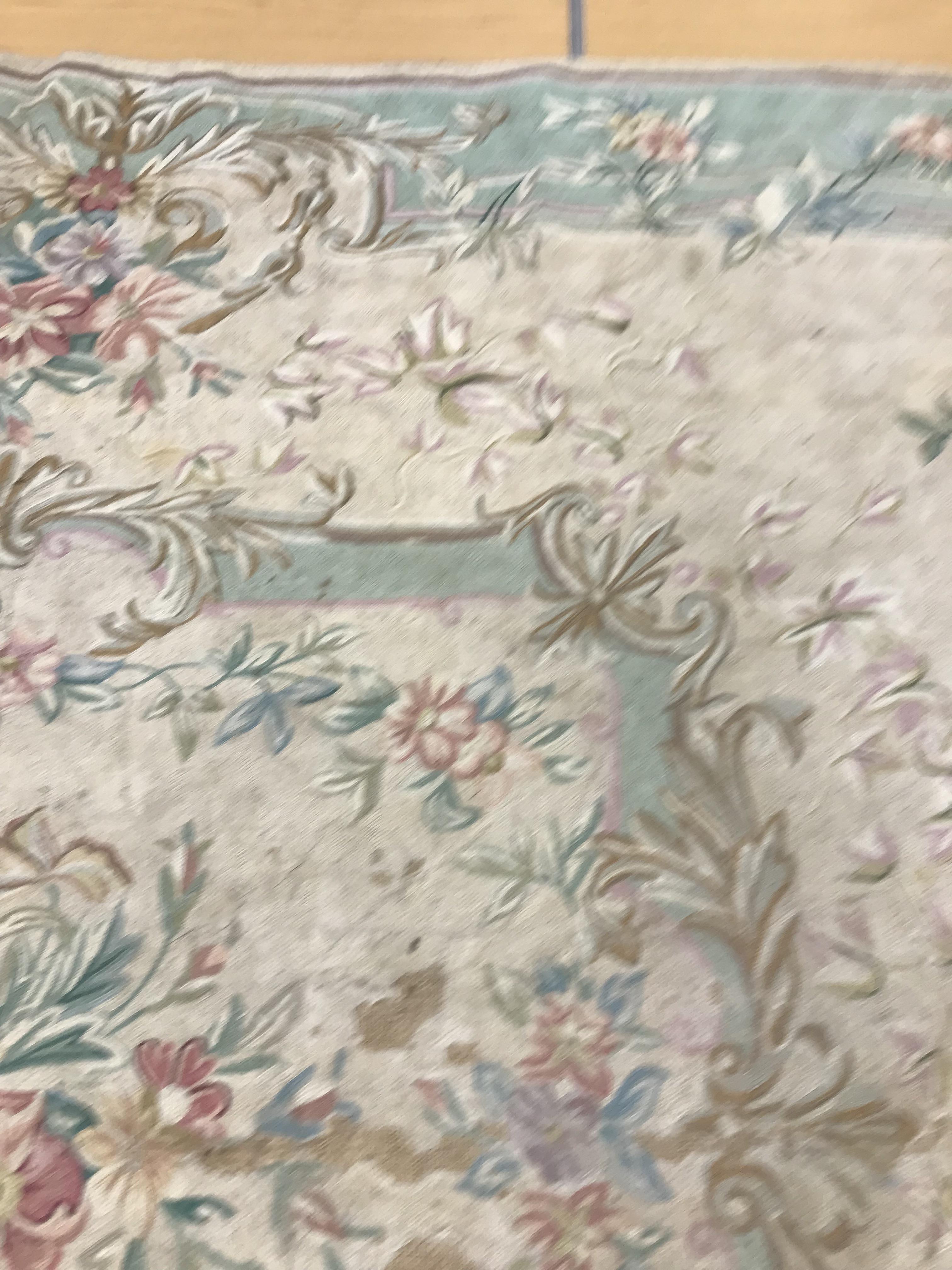 A crewelwork carpet/panel, the cream and green ground set with scrolling foliate design approx. - Image 12 of 16