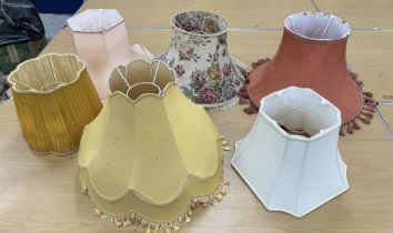 Three boxes of assorted lampshades of varying sizes