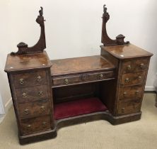 A Victorian burr walnut breakfront dressing table with mirror (now frame only),