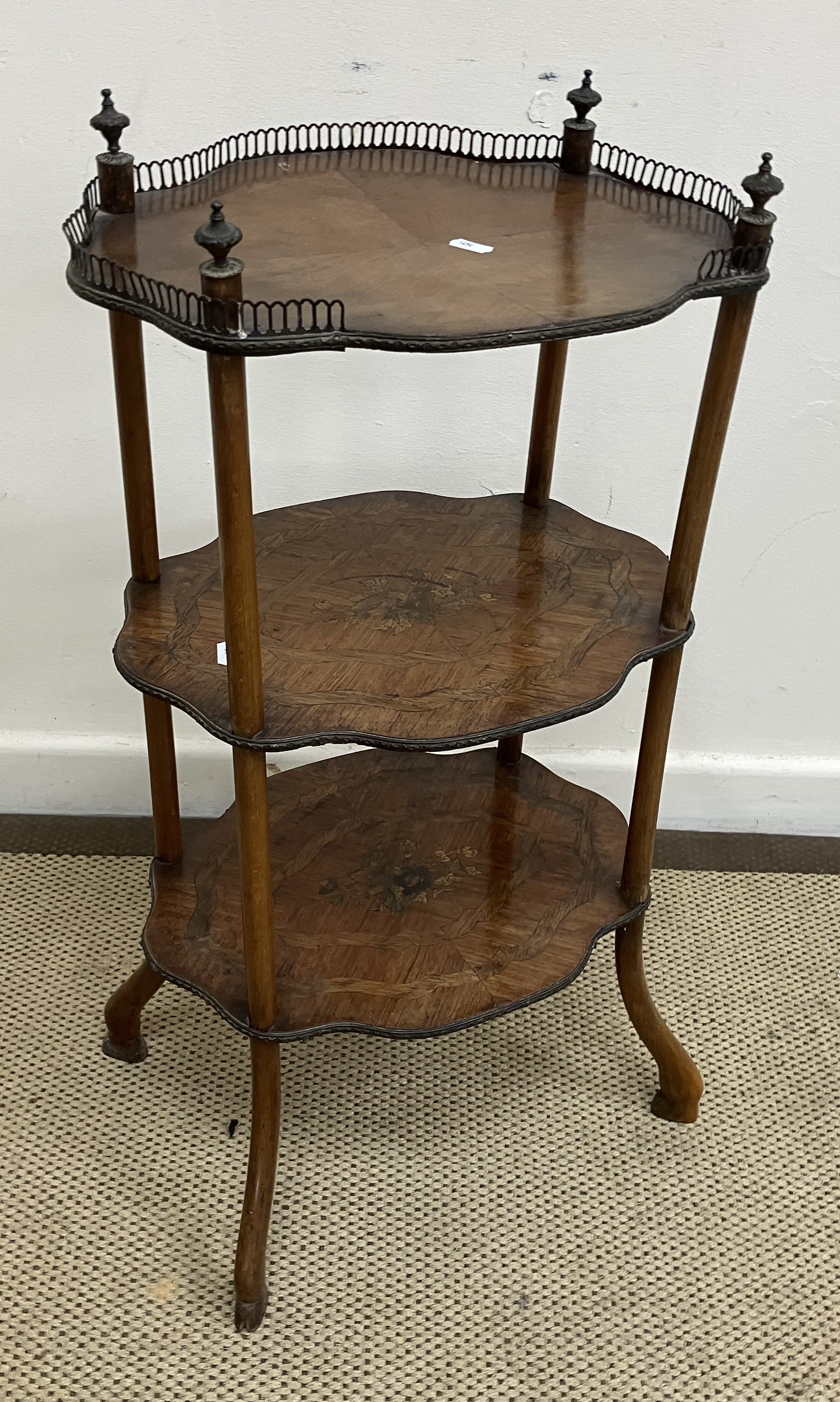 A 19th Century French kingwood and marquetry inlaid three tier étagère,