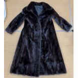 A mid 20th Century brown mink full length coat with satin lining initialled to the interior "JD"