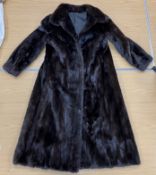 A mid 20th Century brown mink full length coat with satin lining initialled to the interior "JD"