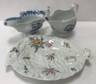 An 18th Century Philip Christian Liverpool sauce boat with impressed pattern decoration and blue