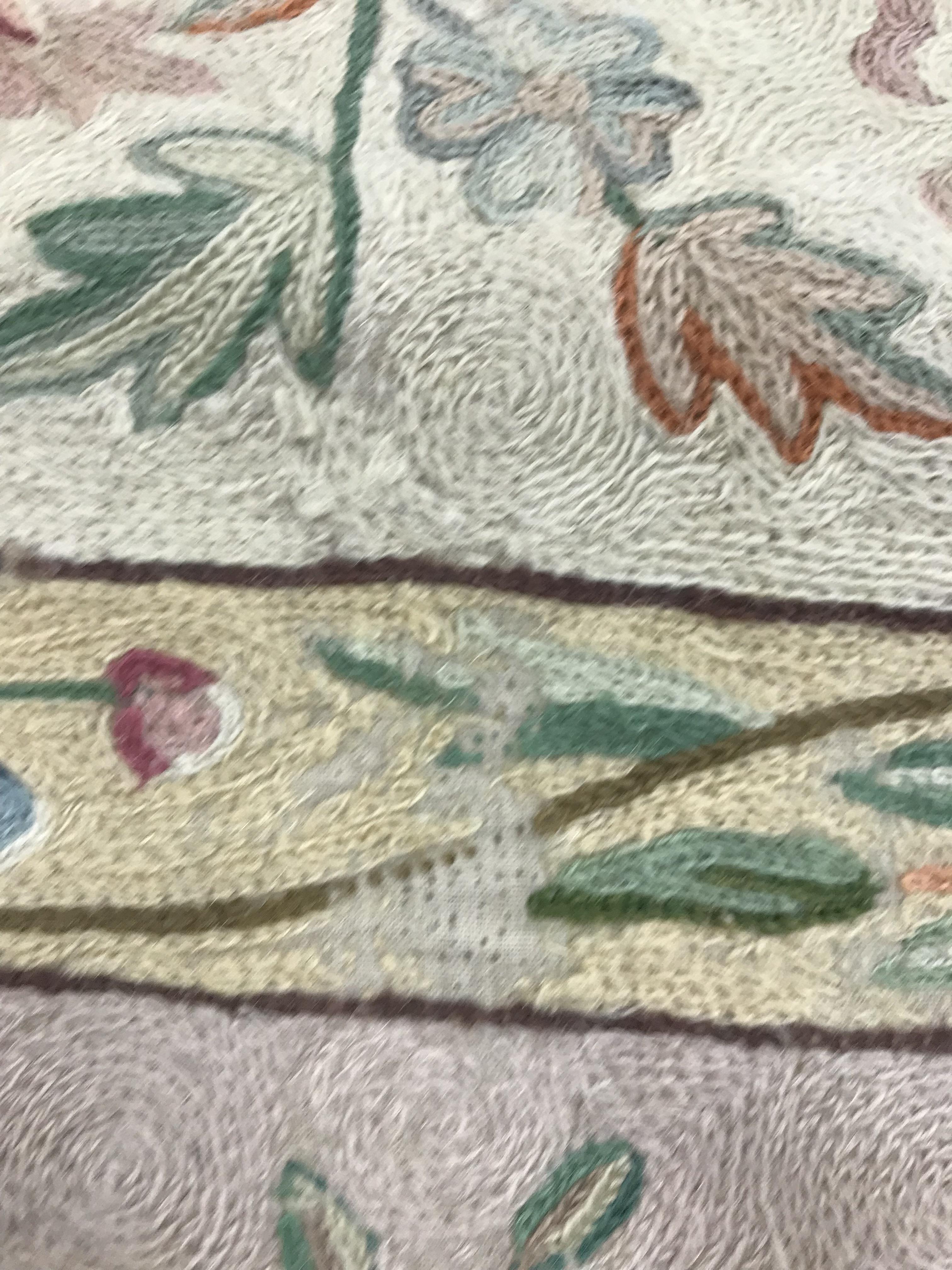 A pair of early 20th Century crewelwork panels with floral decoration on cream and pink grounds, - Image 14 of 21