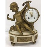 A circa 1900 French gilt bronze and alabaster cased mantel clock,