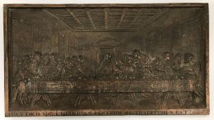 A cast copper wall plaque "The Last Supper" inscribed to base "Amen dico vobis quia unus vestrum me