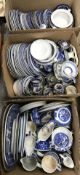 Three boxes of assorted late 19th and 20th Century blue and white china wares to include dinner