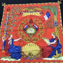 A Hermès silk scarf “Republiqe Francaise” by Joachim Metz 88cm x 89 cm