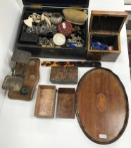 A collection of various objets de vertus including a 19th Century travelling barometer thermometer