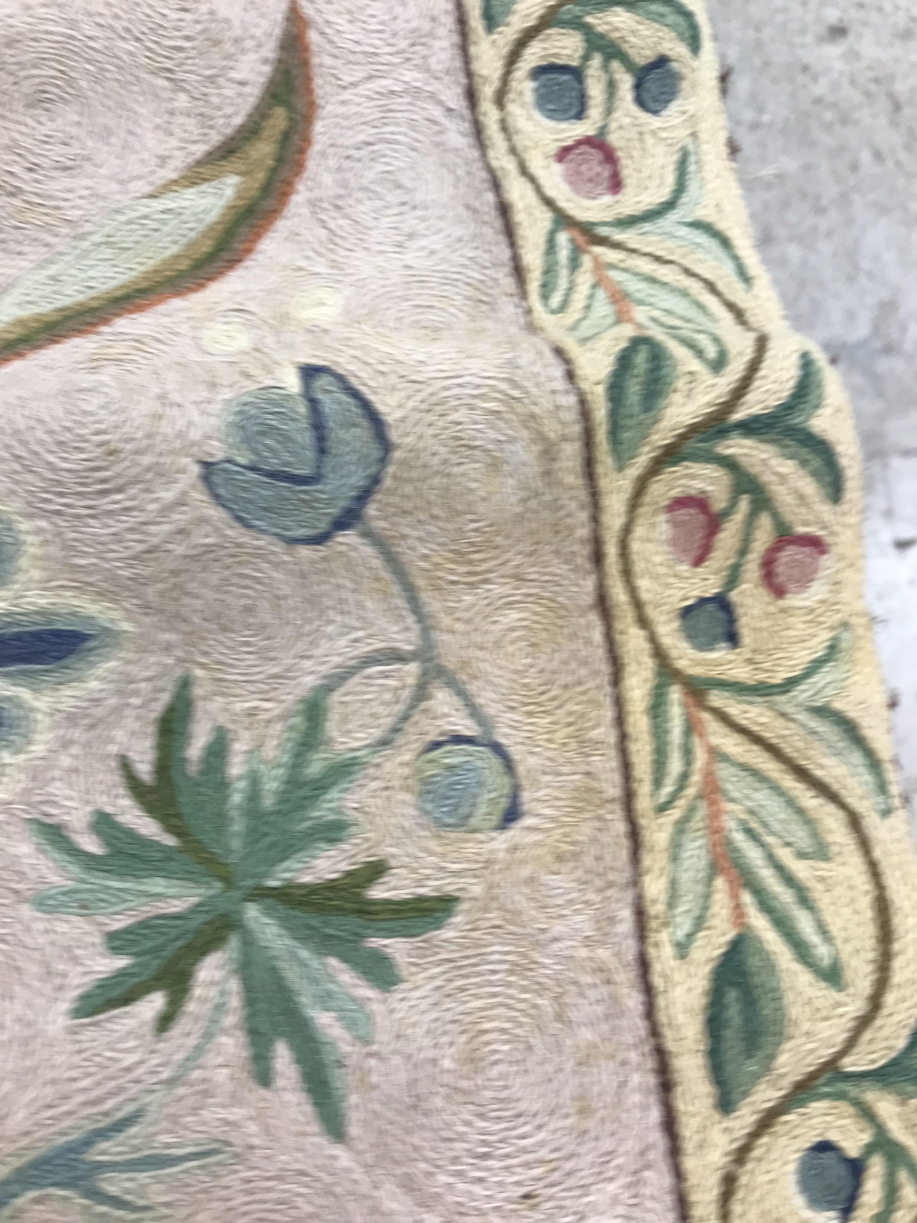 A pair of early 20th Century crewelwork panels with floral decoration on cream and pink grounds, - Image 15 of 21
