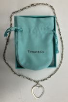 A Tiffany & Co. silver loveheart shaped pendant on chain (by MSC, Birmingham 2008), 0.