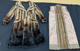A brown ombre mink three quarter length coat with satin lining together with a pale full length