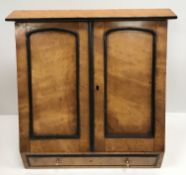 A Victorian satinwood slope front stationery box with ebonised beading,