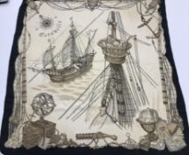 A Hermès silk scarf “Caravelle” by Philippe Ledoux 85 cm x 89 cm
