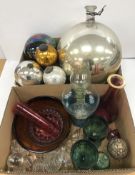 A collection of various mainly coloured glass wares,