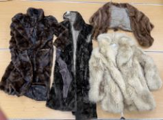 A box containing a quantity of fur coats to include three coats, stole etc some mink,