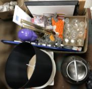 A box of assorted items to include Hex bugs, a painted and metal set sign inscribed 