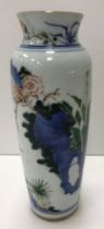 A 17th Century Chinese Wucai sleeve vase of shaped cylindrical form,