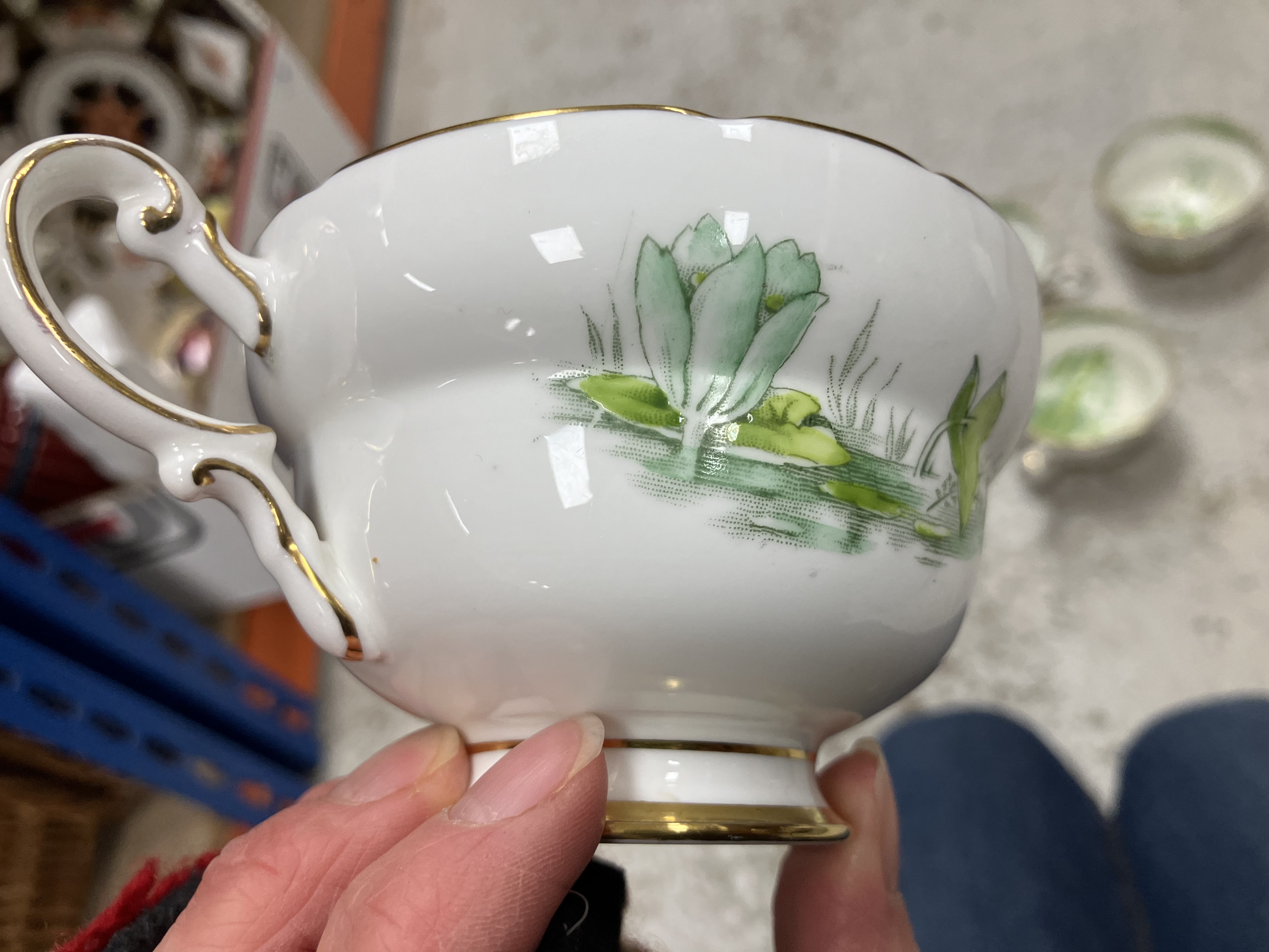 A Royal Paragon part tea set with green water lily decoration together with a Carrol Swan bowl and - Image 6 of 43