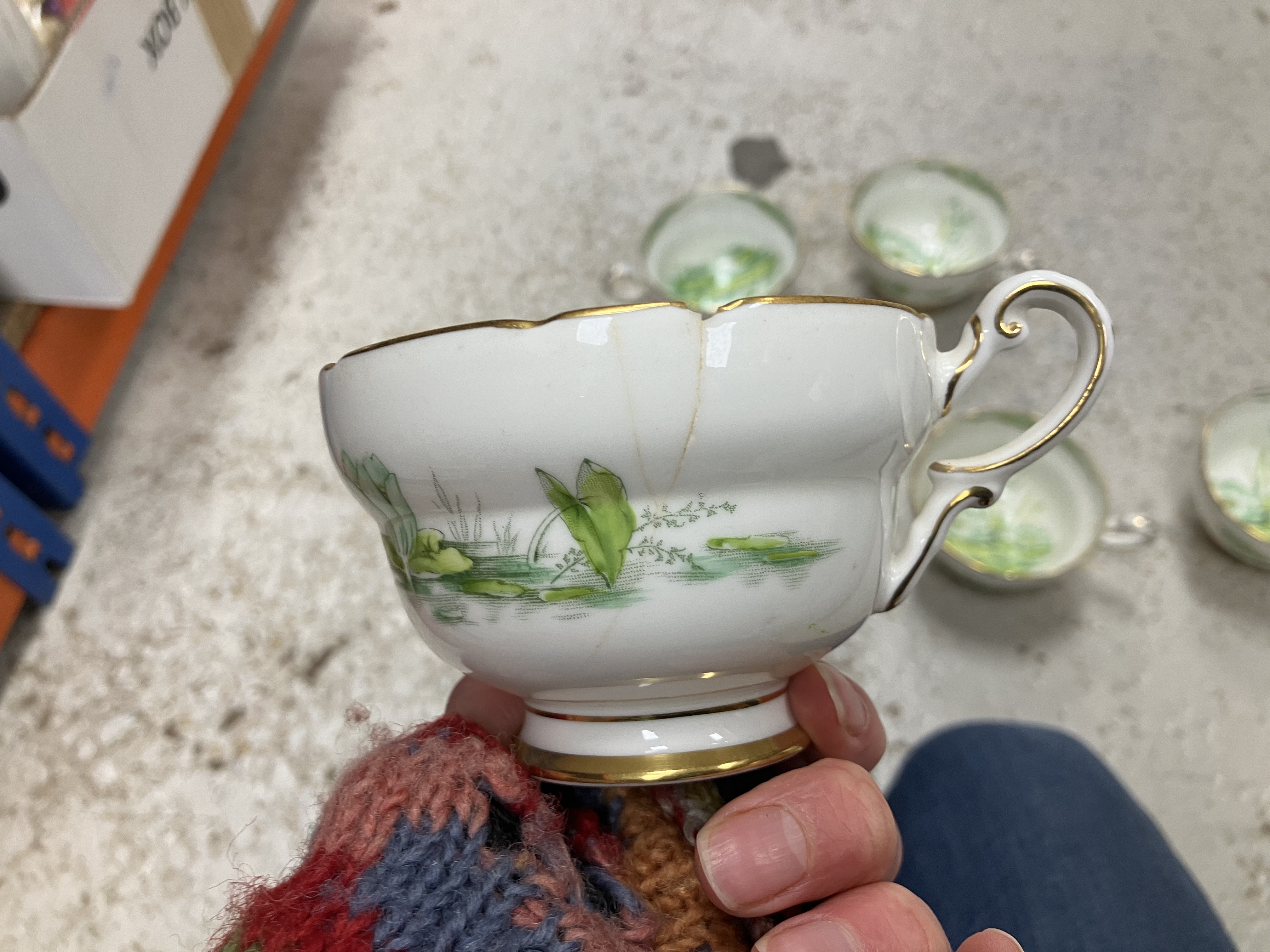 A Royal Paragon part tea set with green water lily decoration together with a Carrol Swan bowl and - Image 9 of 43