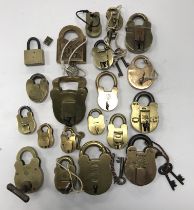 A collection of 20 various Victorian and later brass padlocks, 16 with keys,