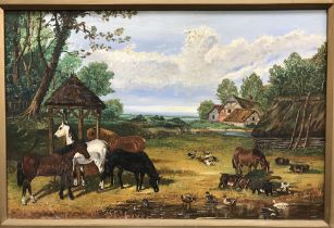 MICHAEL BENFIELD AFTER HERRING "Rural farmyard scene with horses, wild fowl, pigs, etc.