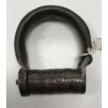 An 18th Century six barrel letter combination padlock, dated 1752, 7.3 cm wide x 8.