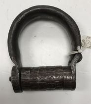 An 18th Century six barrel letter combination padlock, dated 1752, 7.3 cm wide x 8.