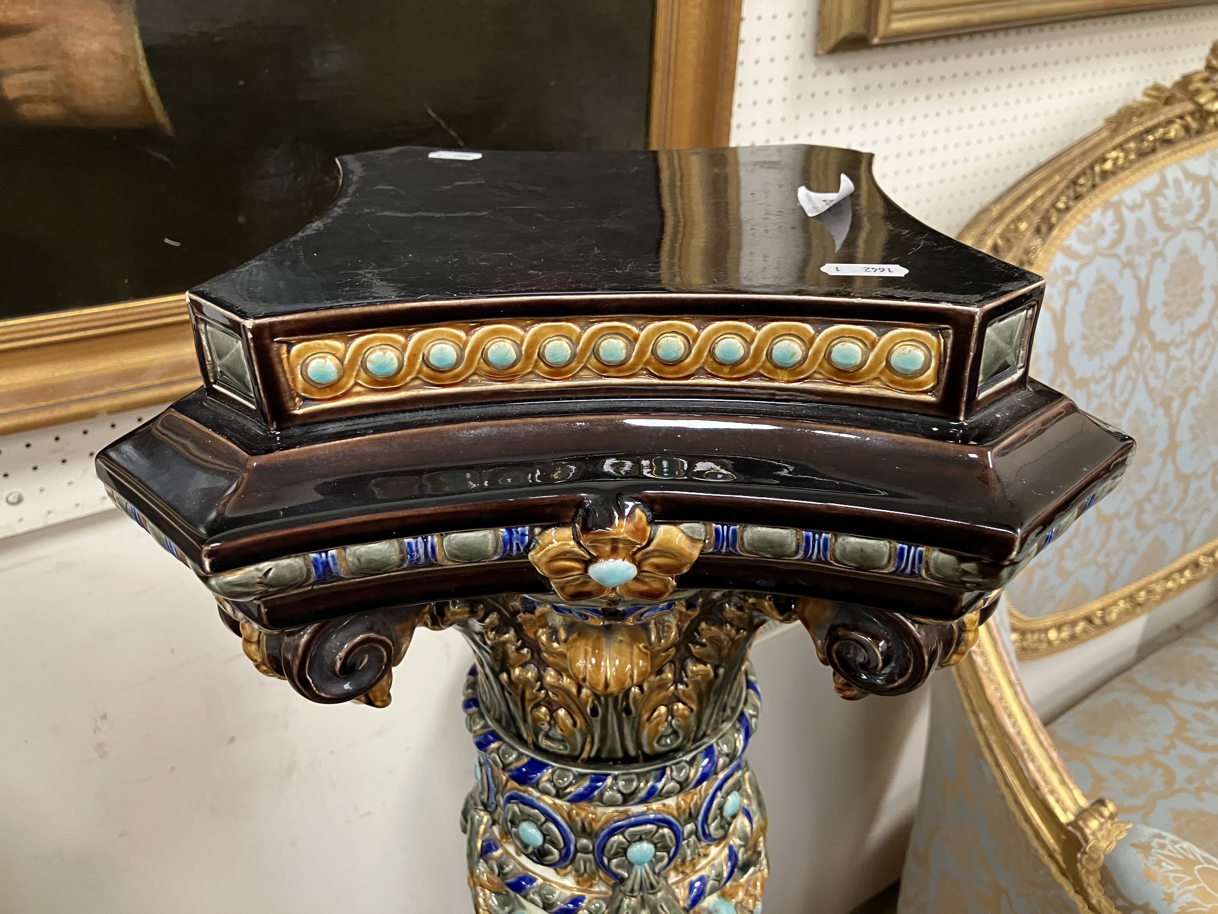 A circa 1900 Swedish majolica urn stand by Rörstand with all over relief work decoration on a - Image 44 of 44