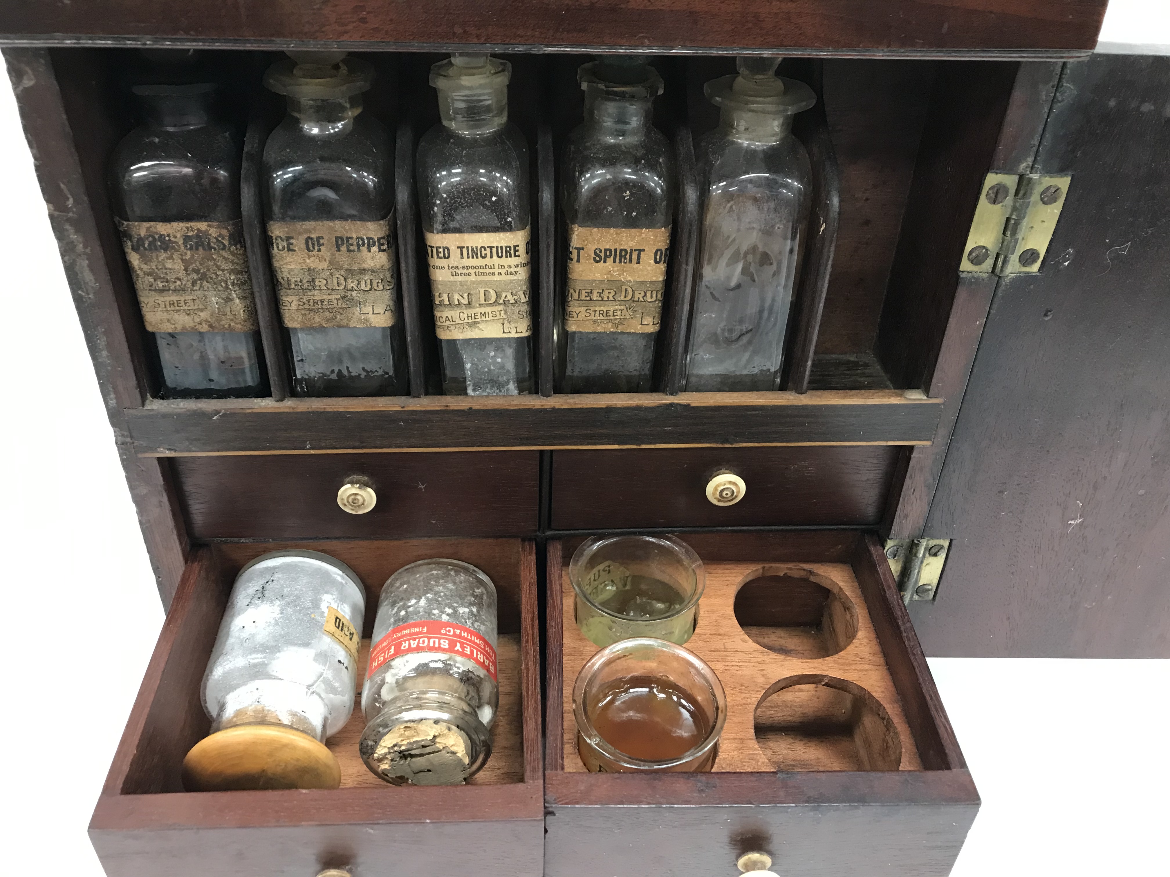 A 19th Century mahogany apothecary box containing various bottles, scales, etc., 23.5 cm wide x 19. - Image 3 of 6