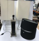 An Andrew Martin "Balfour" table lamp 55 cm high and a pair of chrome plated cube table lamps 30 cm